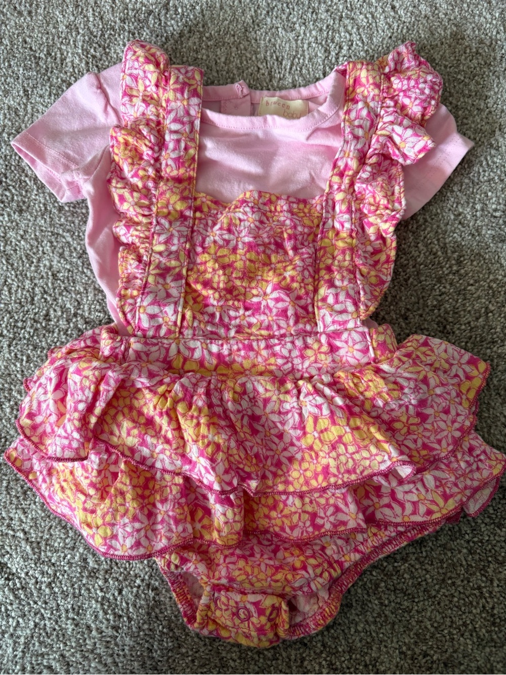 Pink Floral Ruffle Baby Romper